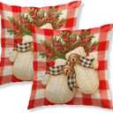 2 x HOMETITUTE Christmas Throw Pillow Covers 18x18 Inch Set of 2 Soft Decorative Knit Mitten Cushion Covers Rustic Farmhouse Holiday Winter Christmas Pillow Cases for Sofa Couch Bed Living Room