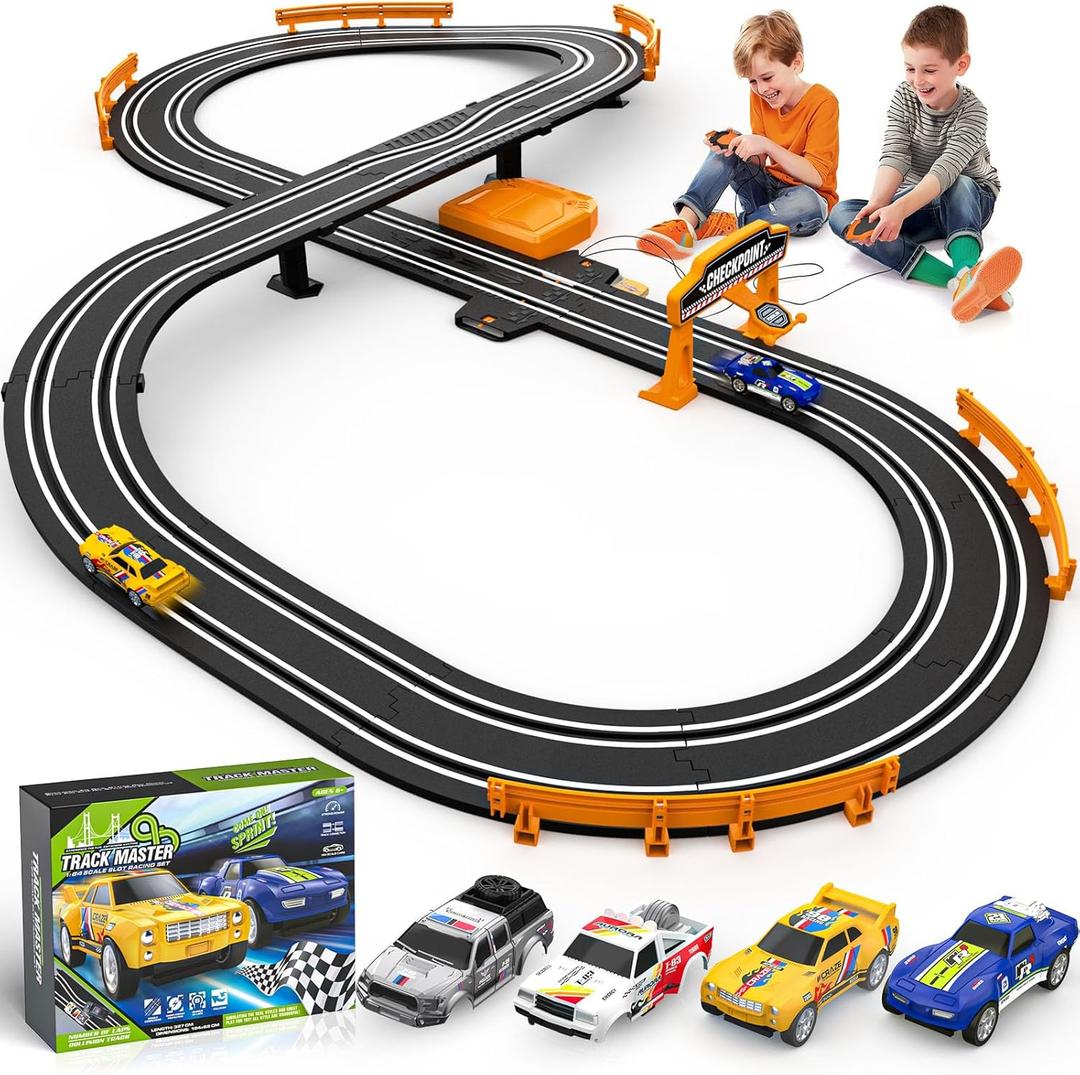 Slot Car Race Track Sets for Boys, Race Car Track with 2 High-Speed Slot Cars, Battery or Electric Car Track, Dual Racing Game Lap Counter Track Sets, Toys Gifts for Boys Girls Ages 4 5 6 7 8-12 (11FT)