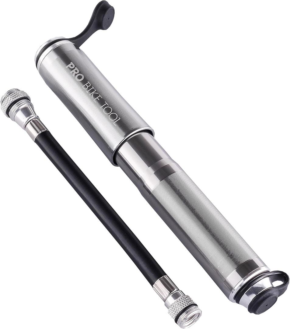 Pro Bike Tool Mini Bike Pump - Compact and Portable Bicycle Tire Pump for Fast Inflation - Compatible with Presta and Schrader Valves - Lightweight and Durable Design - Essential Bicycle Accessories (Titanium)