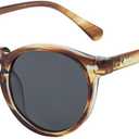 Gleyemor Vintage Polarized Sunglasses for Men Round Sunglasses UV400 Protection Retro Hand-crafted Acetate Frame (Amber Stripe Frame/Grey Lens)