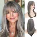 Long Straight Bangs Wig Women Fashion Synthetic Soft Silky Daily Party Halloween Wig