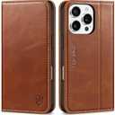 SHIELDON Wallet Case for iPhone 16 Pro 6.3" 2024, Genuine Leather Folio Magnetic Closure RFID Blocking Card Holder Kickstand Full Protection Phone Case Compatible with iPhone 16 Pro - Retro Brown