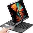 360° Rotatable Keyboard Case for iPad Air 13-inch (M4/M3/M2, 2026/2025/2024)/Pro 12.9 (6th/5th/4th/3rd Gen) with TouchPad, Flip Smart Case with Backlits Trackpad Keyboard, Black