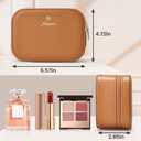 Faquenc Leather Travel Makeup Bag with LED Lighted Mirror Adjustable Brightness in 3 Colors Mini Cosmetic Bag Portable Makeup Pouch Travel Toiletry Bag for Women Instant Touch-up Vanity Brown