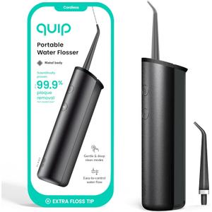 quip Water Flosser with Replacement Tip - Cordless Water Flosser with Adjustable Pressure - Teeth Cleaner Pick with 360 Degree Rotating Replaceable Tip, Rechargeable Water Dental Pick - All-Black