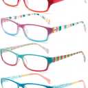 Kerecsen Computer Reading Glasses for Women Blue Light Blocking Glasses for Reading Fashion Pattern Print Eyeglasses for Womens(Mix Color -5, 1.00)