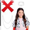 Yaomiao 5 Pcs Halloween Costume Faux Stole Outfit Accessories Set Black and White Scarf Red Gloves for 1920s