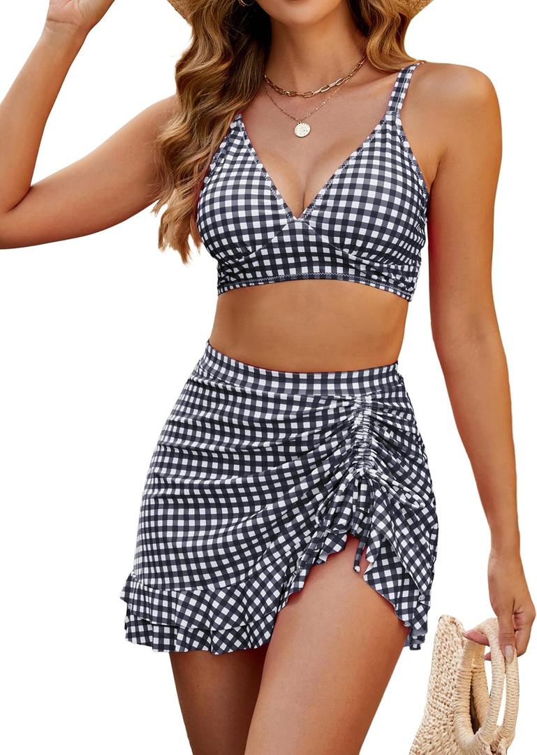 Blooming Jelly Women's High Waisted Bikini Sets Tummy Control Bathing Suit Two Piece Swim Suit 2026 Retro Swimsuit (L)