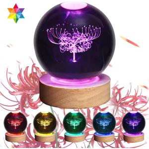 YAZJIWAN 3D Flower Crystal Ball Lamp,3.15inch Multi-Color Changing Bedroom Decor Night Lights,Christmas Birthday Gifts for Boys, Girls
