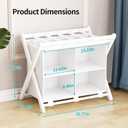 White Bamboo Luggage Rack with 4 Storage Compartments Foldable Suitcase Stand, Luggage Rack for Guest Room , 150lbs Capacity, Sturdy,