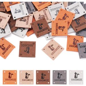 40Pcs Handmade Crochet Tags Leather Label 25mm Square Sewing Labels Hand Made Tags for Crochet Supplies Items Knitting Crafts Clothes Hats Jeans Jacket Bag