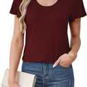 Womens Round Neck Short Sleeve T-Shirt Loose Fit Stretchy Soft Relaxed Casual Blouse Top Small