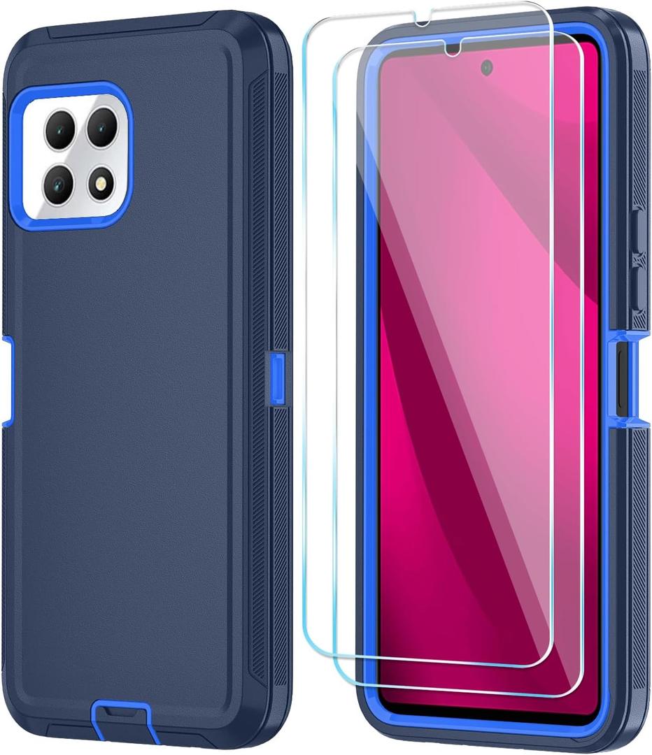 Qinmay Phone Case for T-Mobile Revvl 7 5G Case with HD Screen Protector, Heavy Duty Shockproof & Dropproof 3-Layer Cover Phone Case for T-Mobile Revvl 7 (DarkBlue)