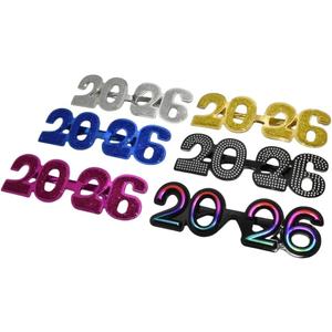 2026 Plastic Glasses Happy New Year Glitter Eyeglasses for 2026 Party New Year Eve Costume Photo Prop Supplies (Black And Gold)