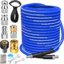 100FT Sewer Jetter Kit for Pressure Washer, 5800 PSI Drain Jetter Kit, Water Jet Drain Cleaner 1/4 Inch NPT Corner, Jetter Hose with Rotating Button Sewer Jetting Nozzle, Tape Pearl Corsage Pin Strap (Blue)