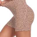 Womens High Waisted Biker Shorts with Pockets for Athletic Yoga Gym Running Workout Summer (Medium, Blush Beige Leopard)