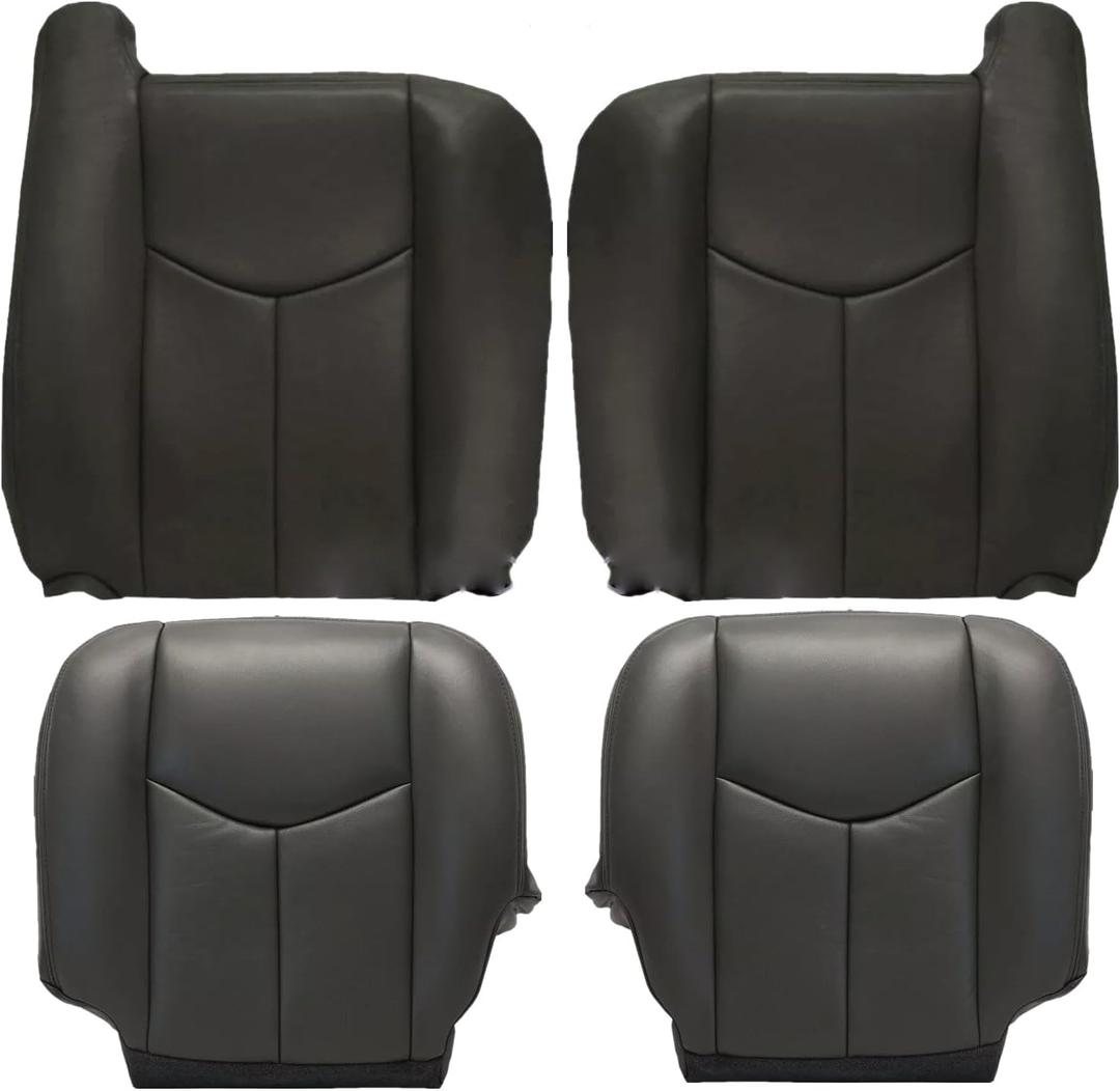 SecosAutoparts Driver & Passenger Bottom & Top Lean Back Dark Gray Without Seat Armrest Leather Seat Cover Compatible With Chevy Silverado Avalanche Tahoe Suburban GMC Sierra Yukon 2003 2004 2005 2006