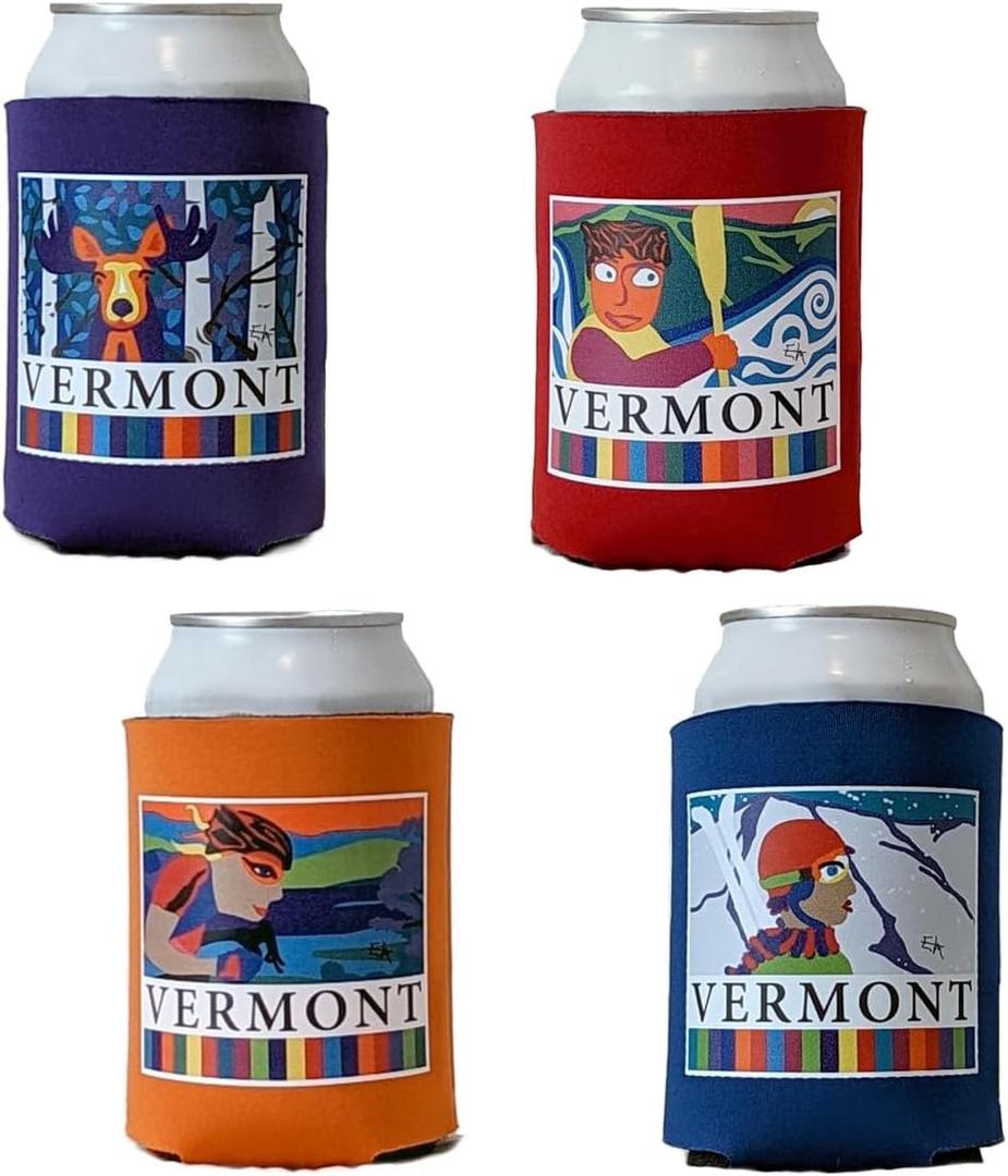 2 x Vermont Souvenir Can Coolers, Set of 4, Insulated Neoprene Beverage Holders, Multi-Color