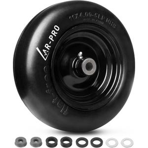 AR-PRO 11x4.00-5 Flat Free Front Tire and Wheel for Riding Lawn Mowers, Zero Turn Mowers, Turf-Friendly Solid Smooth Tread Tire with 3.4" Centered Hub, 3/4" Bushings extra 5/8" (1-Pack)