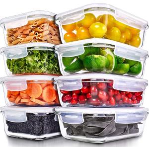 PrepNaturals 8 Pack 36 Oz Glass Meal Prep Containers  Dishwasher Microwave Freezer Oven Safe  Glass Storage Containers with Lids (MultiCompartment)
