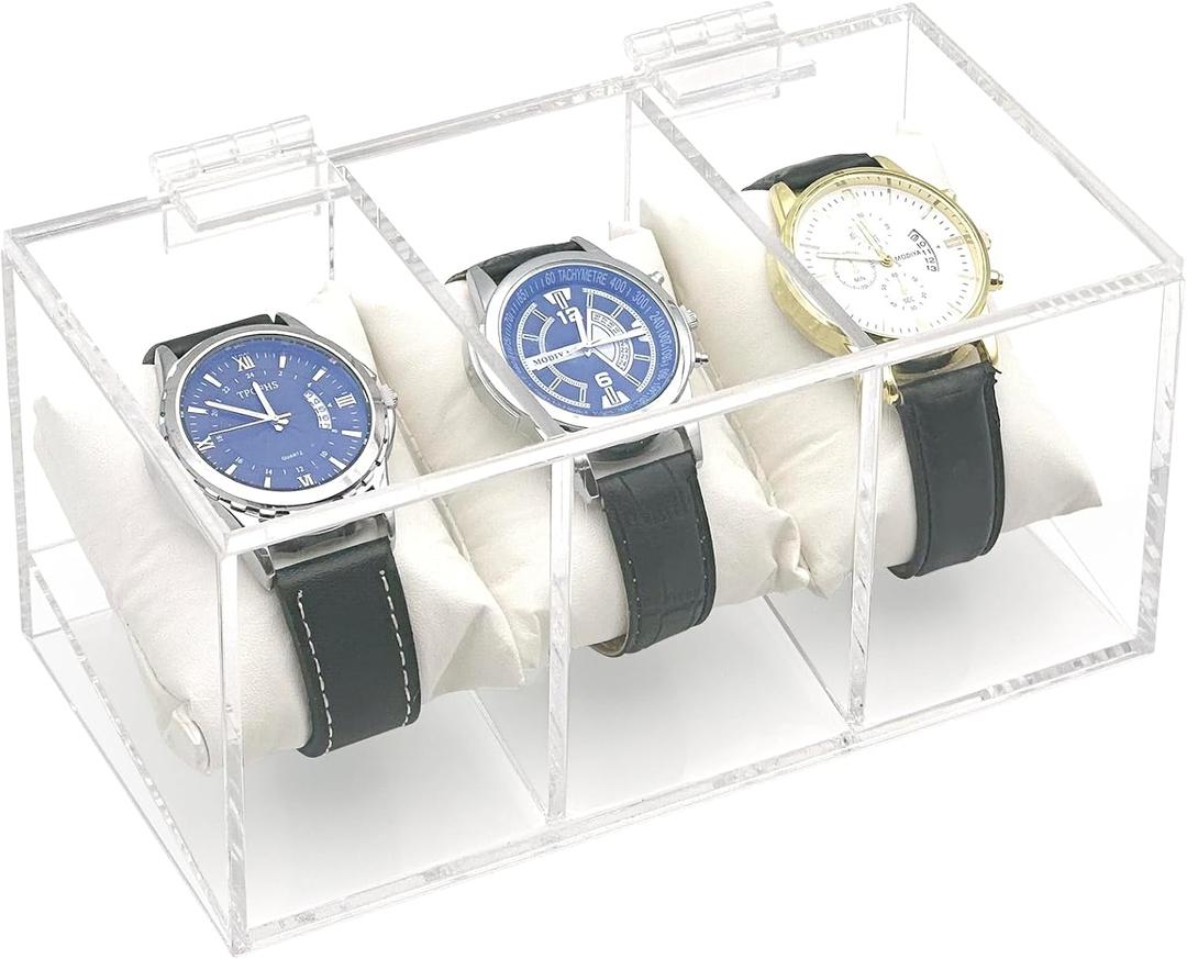 Watch Box Case, 3 Slot Watch Organizer Clear Acrylic for Men Women