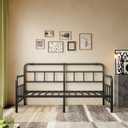 14 Inch Daybed-Frame, Twin-Daybed with Classic-Headboard - Heavy Duty Steel Slats,Metal Sofa Bed Frame for Living Room Bedroom Guest Room, Easy Assembly(Black), Minimalist