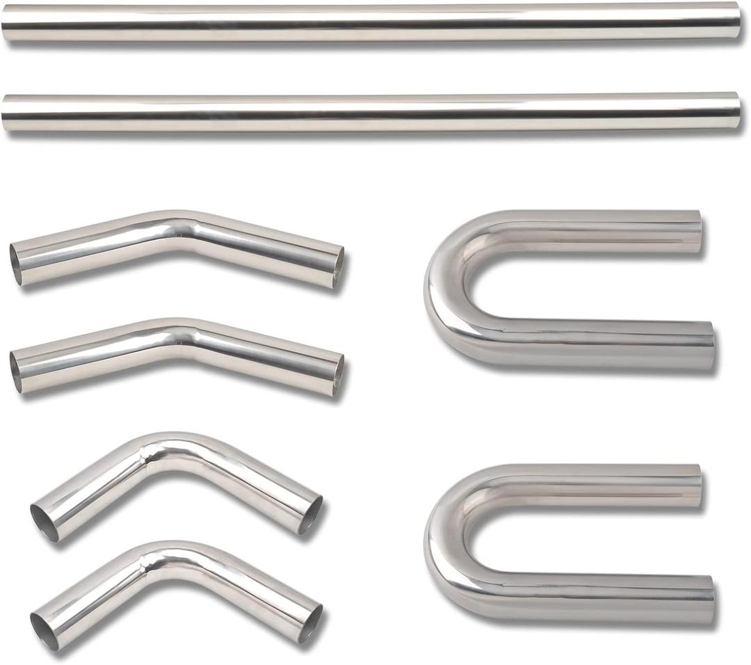 2 Inch DIY Custom Mandrel Exhaust Pipe Tube Pipe, 40 Inch Straight Pipe, 2''OD Straight & Mandrel Bend Pipe(45/90/180 Degree) Kits, T304 Stainless Steel, Universal Fitment - 8PCS (2''Straight+45+90+180-8PCS)
