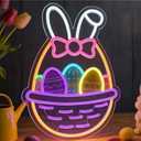 RumonZS 16 In Easter Egg Basket Neon Sign with Bunny Dimmable Bow Egg Basket Led Sign Neon for Wall Decor for Window Party Gifts Bedroom Holiday Spring Bar Home Business Holiday