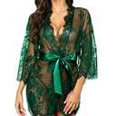 Avidlove Women's Lace Kimono Robe Babydoll Lingerie Mesh Nightgown Dark Green XXL