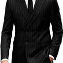 UNINUKOO Men's Suits 2 Piece Pinstripe Double Breasted Tuxedo Suit for Men Slim Fit Formal Dress Blazer Jacket Pants, Medium