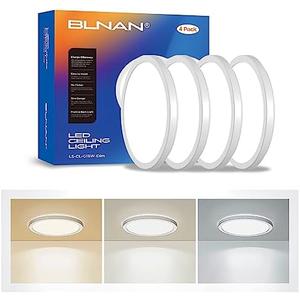 BLNAN LED Flush Mount Ceiling Light, 8.66 Inch 18W 3000K/4000K/5000K Hardwire Light Fixture, Ultra Thin Round White Lamp for Kitchen Porch Bedroom Hallway Stairwell Basement, Non-dimmable 4 Pack