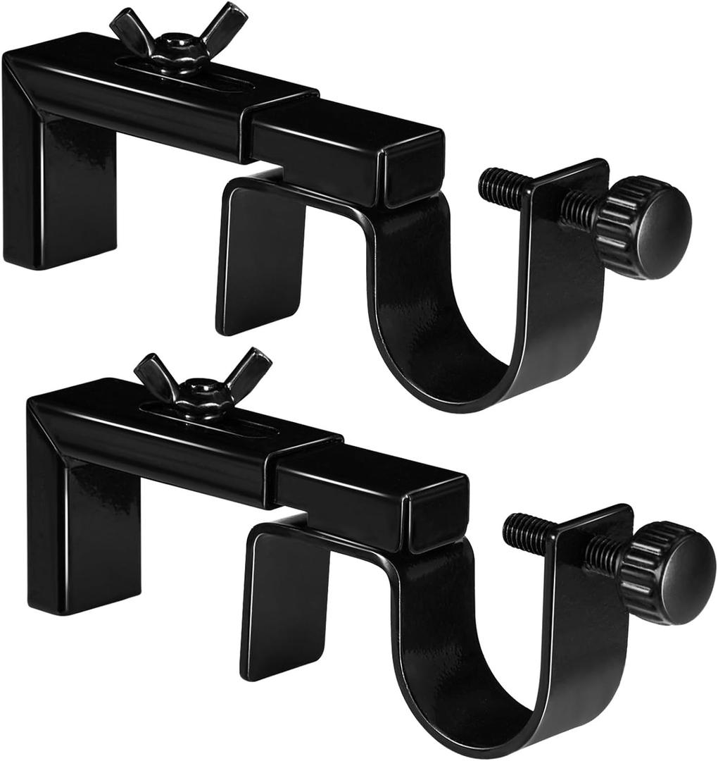 2 Pack Adjustable Curtain Rod Bracket Attachment for Outside Mounted Blinds,Fit for 1.3 - 2 inches Wide Track,No Drill Curtain Rod Holder for Externally Mounted Blinds Drapery Rods (Black)