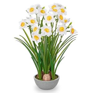 Artificial Flowers in Pot 16" Fuax Daffodil Potted Flowers Plant Decor Room Farmhouse Fake White Flower Plants Centerpieces Desktop Spring Summer Flowers Home Decor Indoor for Living Room Kitchen