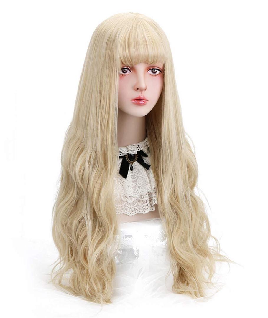 STYLER Long Blonde Synthetic Wig with Bangs - Natural Long Wavy Cosplay Wigs for Women Halloween Christmas 30" (Blonde)