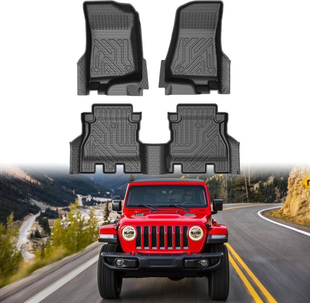Mixsuper Wrangler Floor mats-Floor mat for 2018-2026 Jeep Wrangler JL Unlimited 4-Door (No 2-Door, JK or 4XE),All Weather TPE Floor Liners Protection for Wrangler Accessories,2 Row Anti-Slip Car Mats