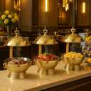 8QT Gold Luxury Chafing Dishes for Buffet 4 Pack Fancy Stainless Steel Chafing Dish with Hollow-Out Frame, Large Capacity Catering Chafer Set for Weddings, Parties, Banquets (4)