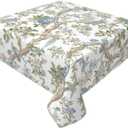 Chinoiserie Square Tablecloths 60x60 Inches Blue Green Floral Birds Decorative Square Tablecloths Modern Washable Reusable Vintage Flower Table Covers for Home Kitchen Dining Room,Party Decor