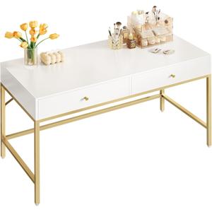 SUPERJARE Vanity Desk with Drawers, 47 inch Computer Desk, Modern Simple Home Office Desks, Makeup Dressing Table for Bedroom - White and Gold