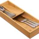 guiogc Bamboo Silverware Drawer Organizer, Kitchen Cutlery Tray,Utensil Holder for Spoons, Forks, Knives in Kitchen