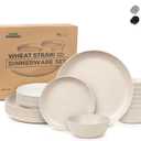 Grow Forward 24-piece Premium Wheat Straw Dinnerware Sets for 8 - Unbreakable Dishwasher & Microwave Safe Plastic Plates and Bowls Sets - Patio, Outdoors, RV, Camping Dishes - Sahara
