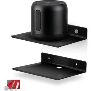 BRAINWAVZ 2-Pack 6" Floating Metal Wall Shelf for Books, Organizer, Speakers, Plants, Cameras, Books, Decor Display, Storage, Routers & More Wide Universal Holder Shelf (Black) (6" Black Shelf)