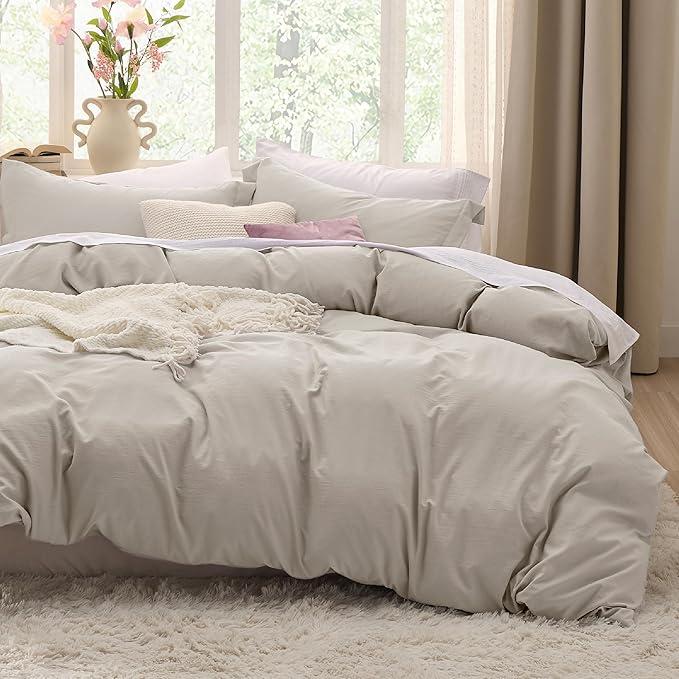 Bedsure Duvet Cover King Size - 3 Pieces Prewashed Extra Soft Bedding Set, Includes 1 Duvet Cover 104x90 Inches with Zipper Closure & 2 Pillow Shams, Linen, Comforter Not Included