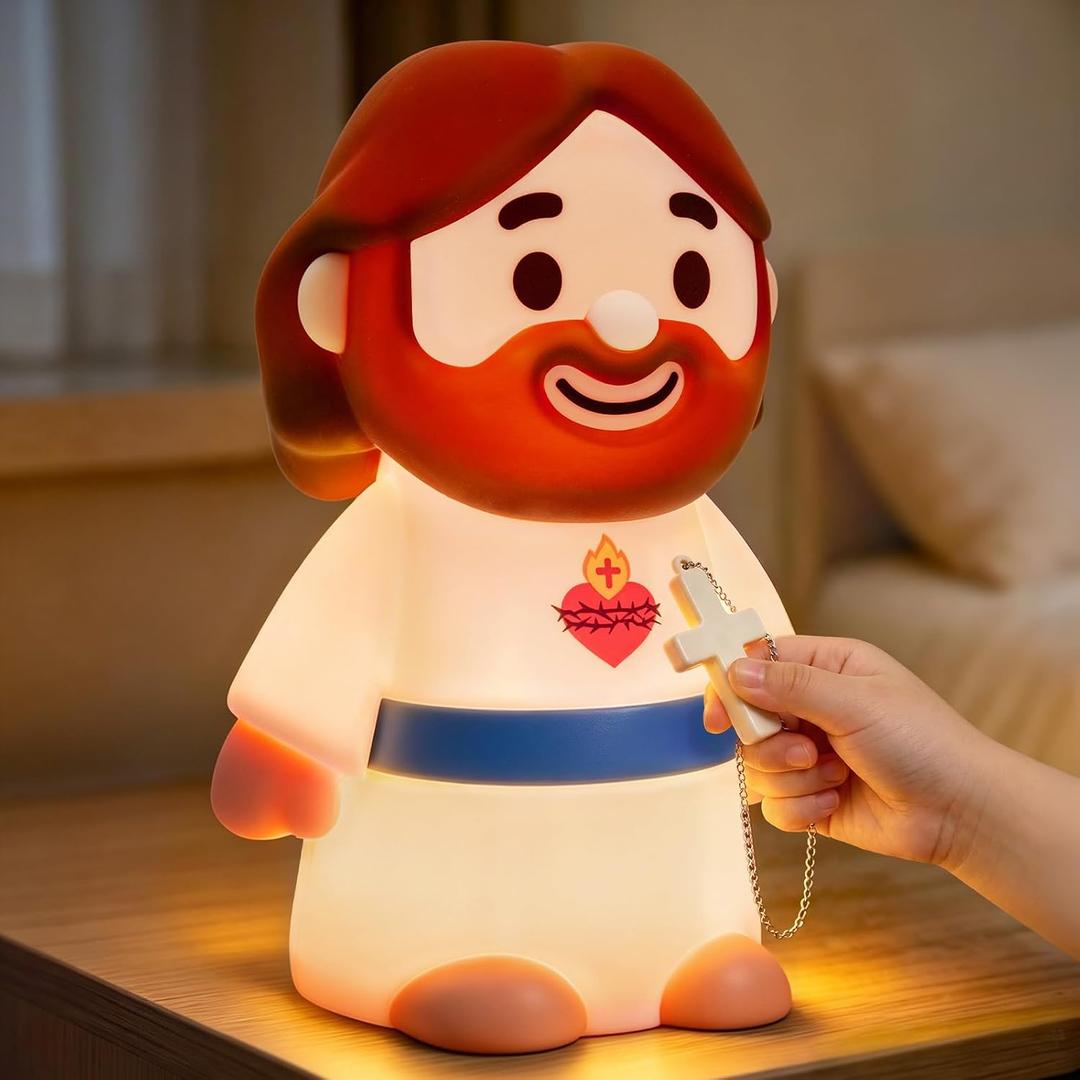 Caaaat Jesus Night Light for Kids, Cross Charm Light-Up Feature
