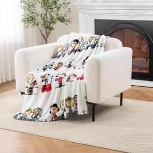 Berkshire VelvetLoft Peanuts Snoopy Cute Character Plush Throw Blanket, Peanuts Gang, Throw (55" x 70") (Peanuts Stripe Multi)