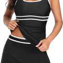 Womens Tankini Swimsuits with Skirt - Two Piece Bathing Suits with Pockets Tummy Control Swimwear 2025 (Large, Black and White)