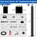 36" Modular 2-8FT Cable Railing Post Kit for Deck Surface Mount | 2 Stair Post Kit for 28-38° Stairway, 1/8" Wire Rope, Swage Cable Railing Kit, T304 Cable Railing System, No Handrail, Black