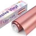 HTVRONT Rose Gold Matte Metallic Permanent Vinyl - 12" x 10FT Matte Rose Gold Permanent Adhesive Vinyl Roll Compatible with Cricut Cutting Machine - Easy to Weed & Transfer