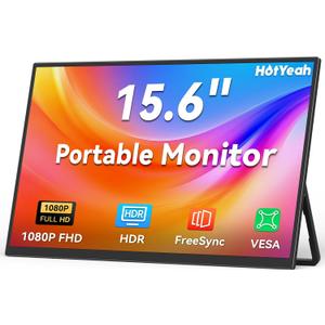 HotYeah Portable Travel Monitor, 15.6in 1080P FHD Laptop Monitor USBC HDMI External Computer Display FreeSync IPS w/Kickstand, Extra External Screen for Laptop PC Mac Phone Tablet Switch PS5 Xbox