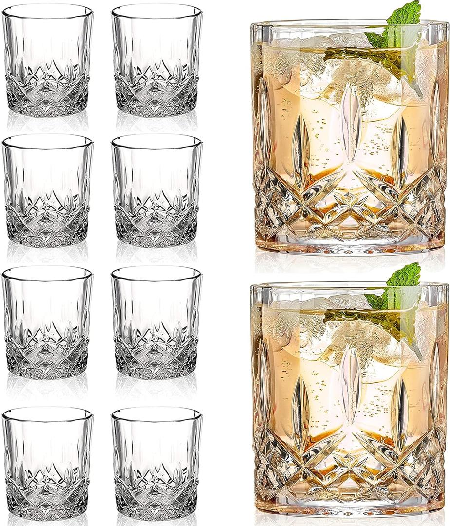 Gencywe Crystal Whiskey Glasses Set of 8(Buy 6, get 2 Free), 11 OZ Old Fashioned Whiskey Glasses, Bourbon Cocktail Rocks Glasses, Clear Bar Glasses for Drinking Scotch Vodka Tequila Rum Gift for Men