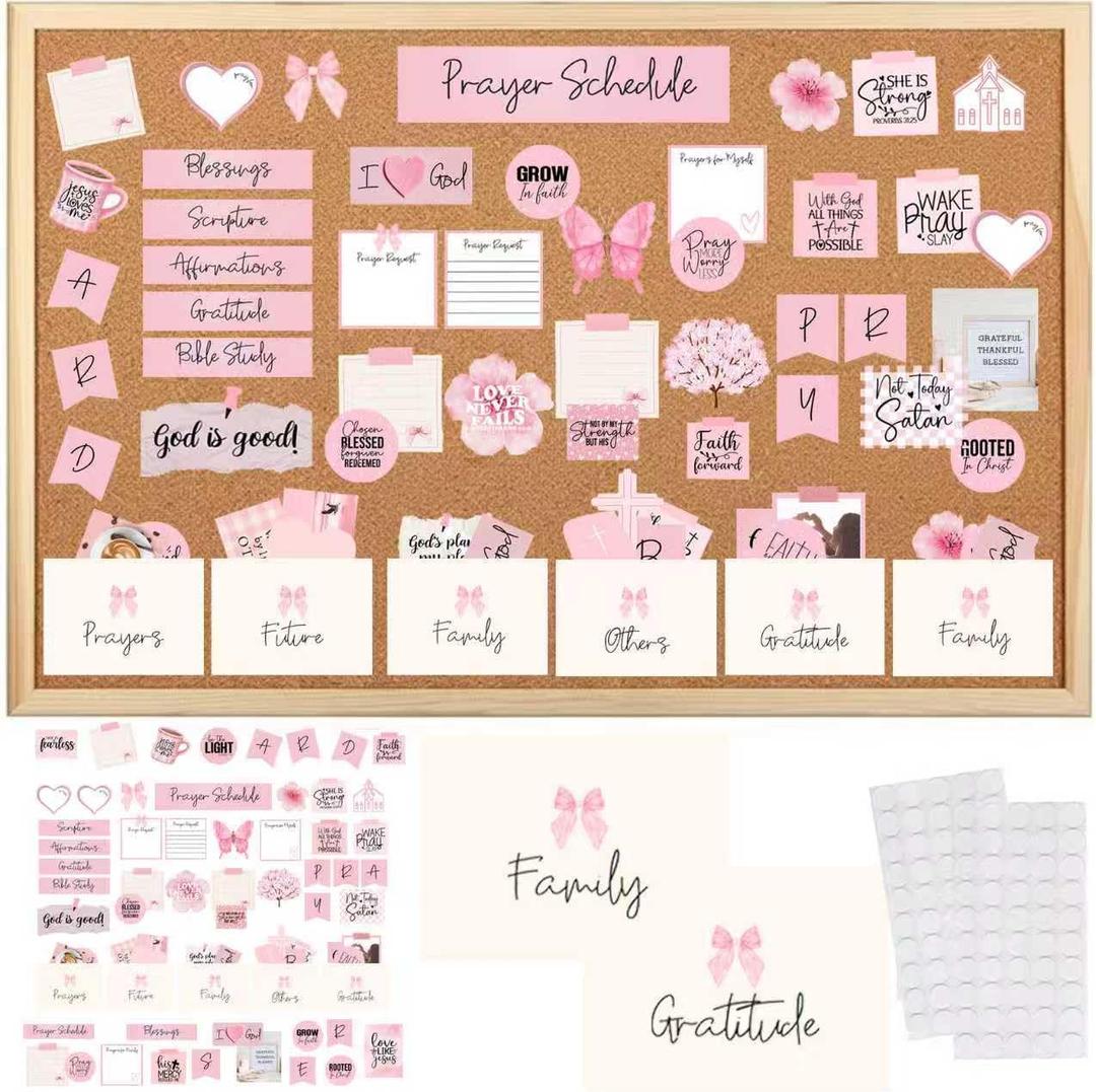 140 Pcs Pink Pray Board Kit Christian Gift prayer board supplies for women pink boho Pray Gifts for Envelope Set Bible Verse Quotes Prayer Board Supplies DIY Wall Art for home office church school